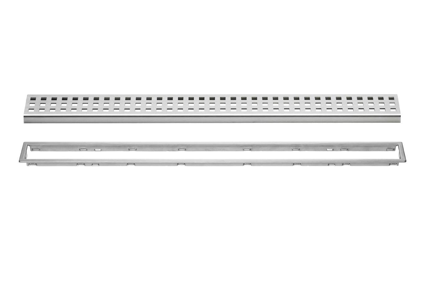 Schluter Kerdi-Line Brushed Stainless Steel Grate Assembly for Tile and Stone Coverings - Adjustable, Square Design - 3/4" Frame, 56" Length - KL1B19EB140