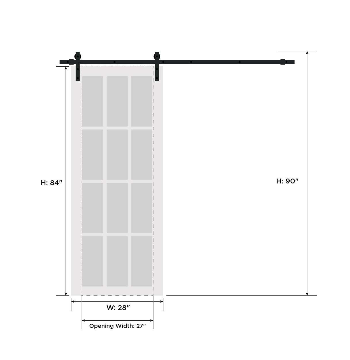 SARTODOORS Quadro 4002 | Interior Single Sliding barn Door with Frosted Glass, MDF, 28x84, White, Modern Style | Hardware Included