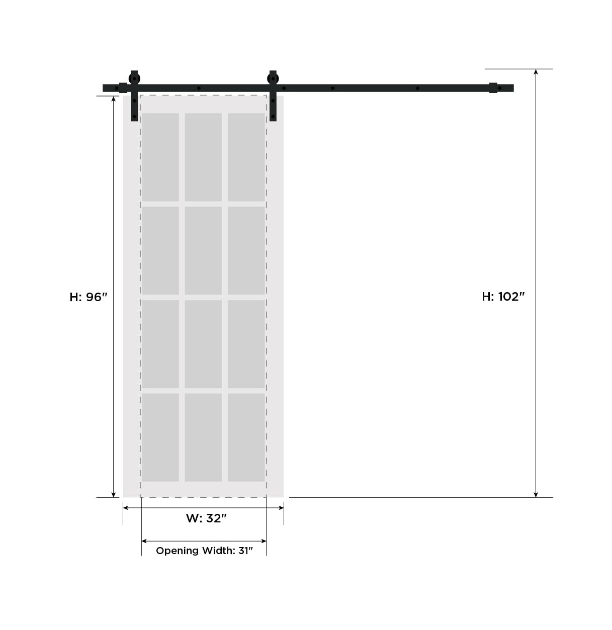 SARTODOORS Quadro 4088 Barn Door 32 x 96 in, Black Matte Solid MDF Core, Sliding Interior Door Slab with 6.6 FT Black Rail Hardware Included