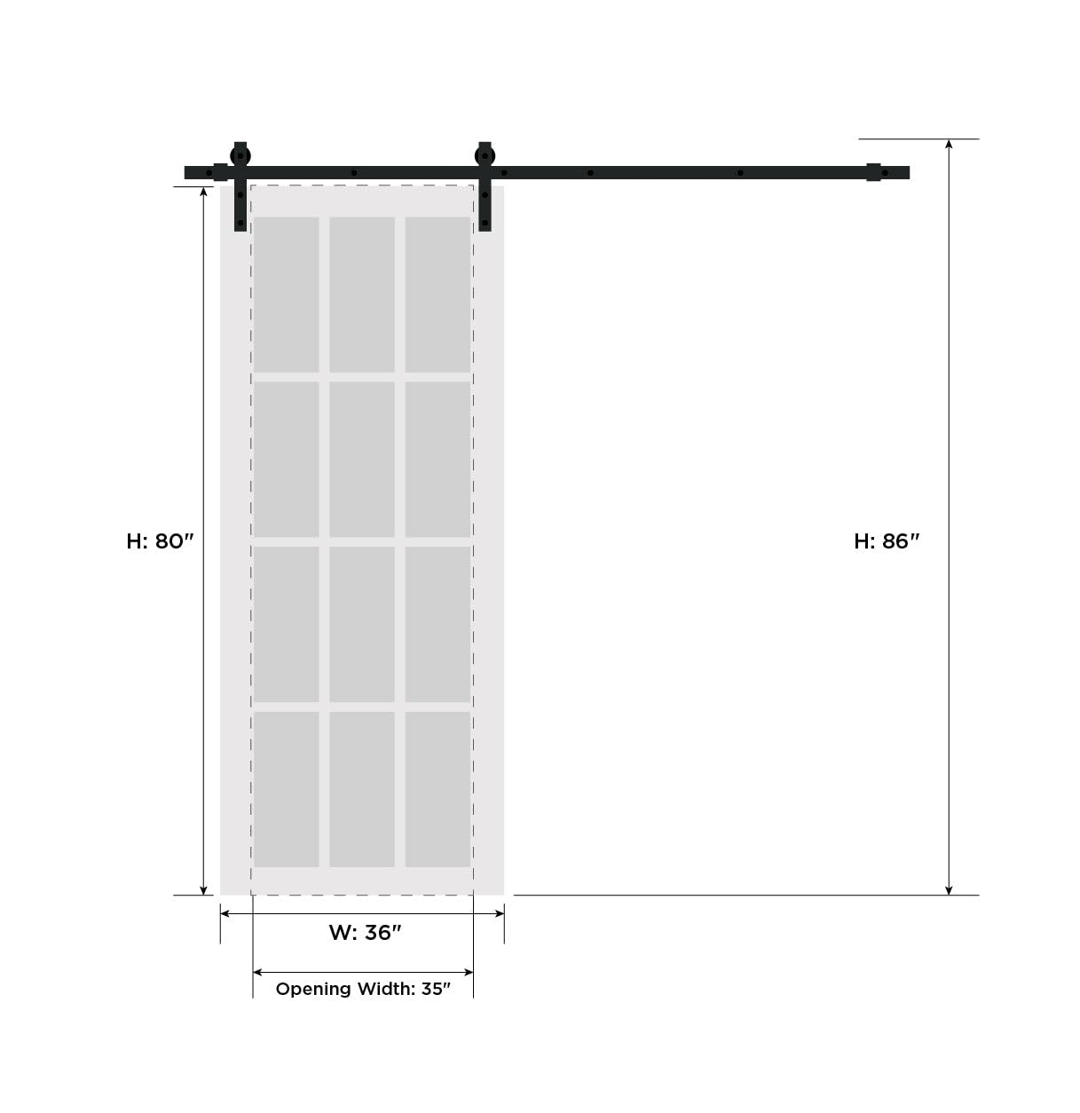 SARTODOORS Interior Modern Barn Door 36 x 80 inches | Basic 0111 Arctic White | 6.6FT Silver Rail Track Heavy Hardware Set | Solid Panel Interior Doors