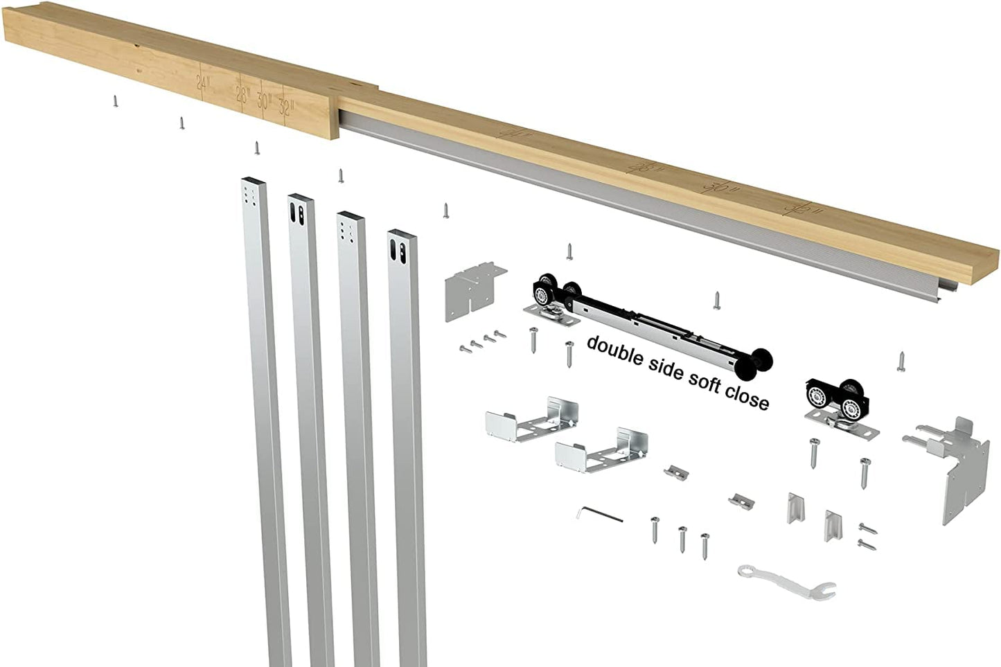 JUBEST 36"x 80" Pocket Door Frame Kit with 220LBS Soft Close Mechanism and Galvanized Steel Studs, Pocket Door Kit for 2x4 Stud Wall, Suitable for Doors Wide 24"-36", Easy to Install