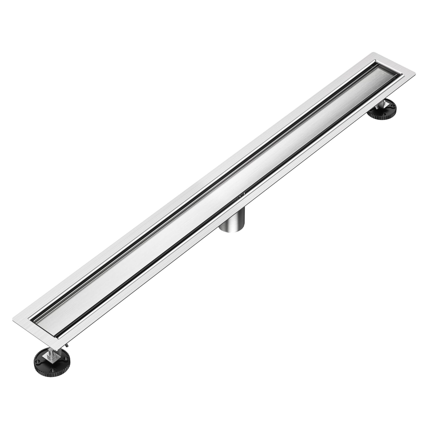 24 inch Linear Shower Drain with Tile Insert Grate Cover, Brushed 304 Stainless Steel Bonding Flange Linear Drain, Low Profile Linear Shower Drain with Hair Strainer