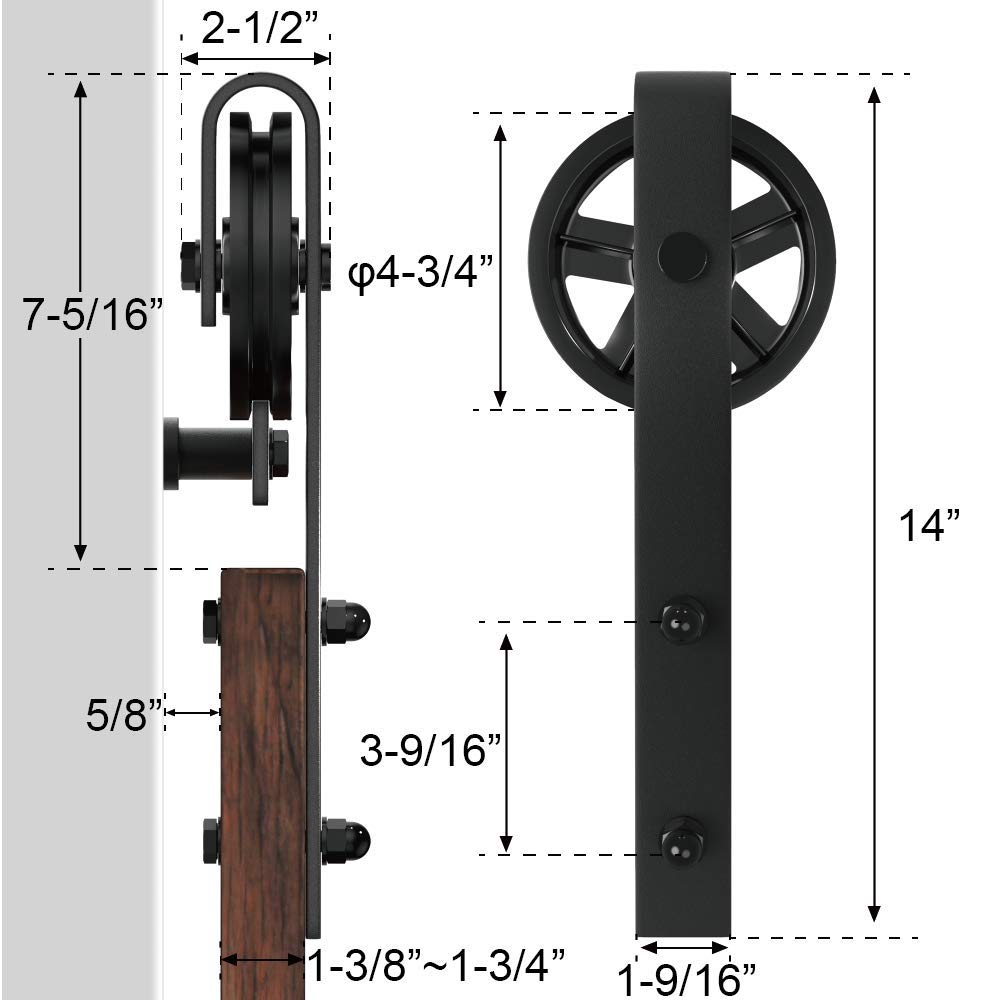 WINSOON 6FT Heavy Duty Sliding Barn Door Hardware Kit, Black 5-16FT, Silent Glide, Easy to Install, Includes Tracks, Big Wheel Hangers, Floor Guide and Other Necessary Hardware