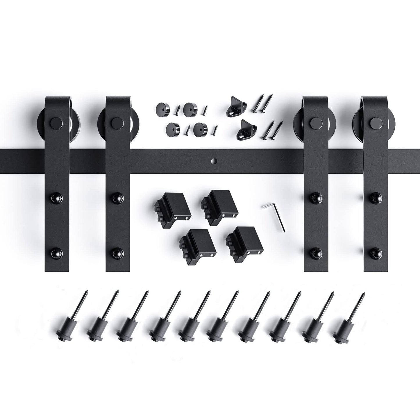 EaseLife 14 FT Double Door Sliding Barn Door Hardware Track Kit,Basic J Pulley,Heavy Duty,Slide Smoothly Quietly,Easy Install (14FT Track Kit for Double 42" Wide Door)