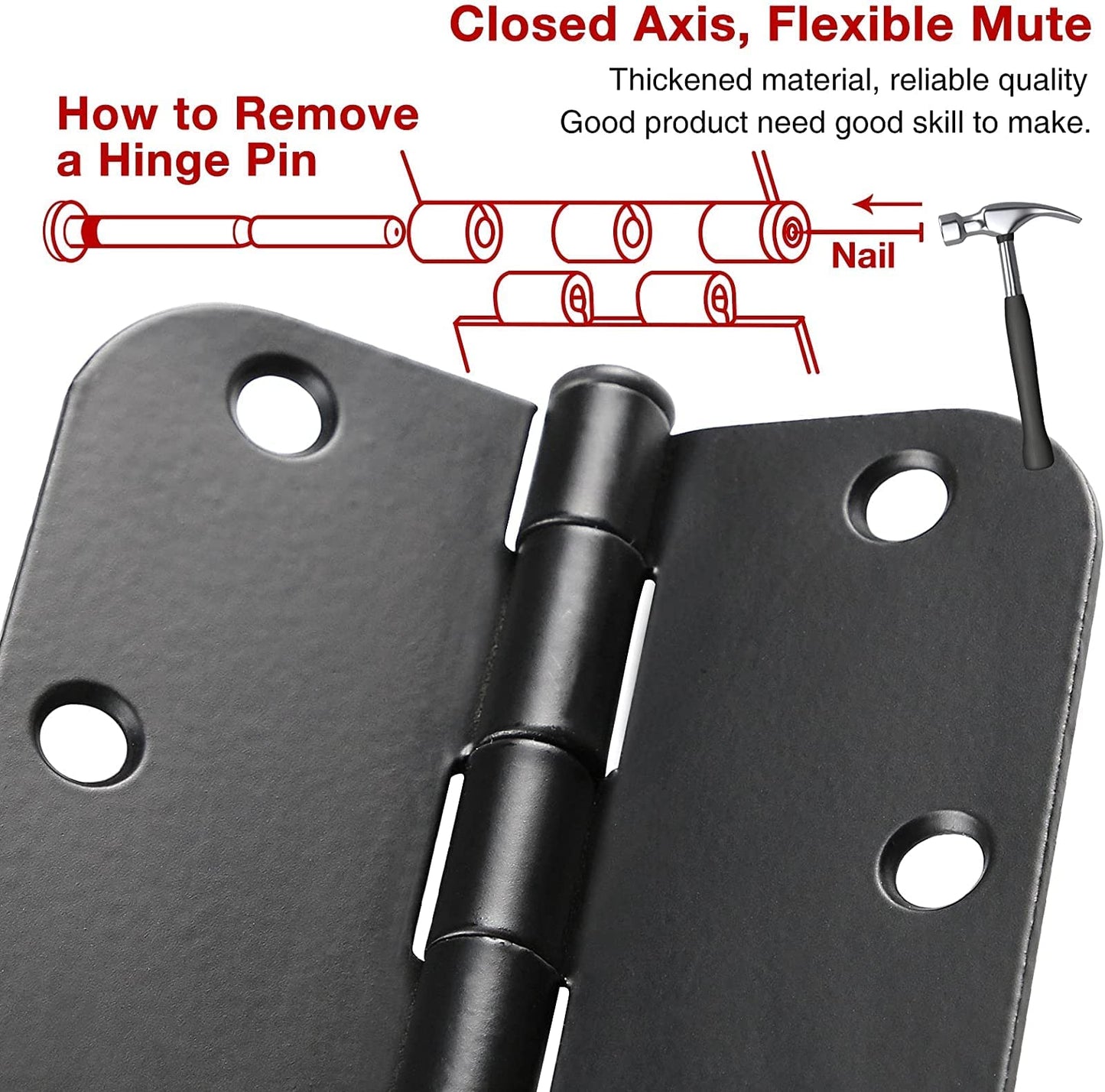 Rounded Door Hinges 3-1/2" x 3.5 Inch, 5/8 Radius, Matte Black 3 ½" 36 Pack No Squeak,Interior Hinge for Doors Office Bed Room,Outdoor Window,Constructition Iron Hardware for House Home Flat