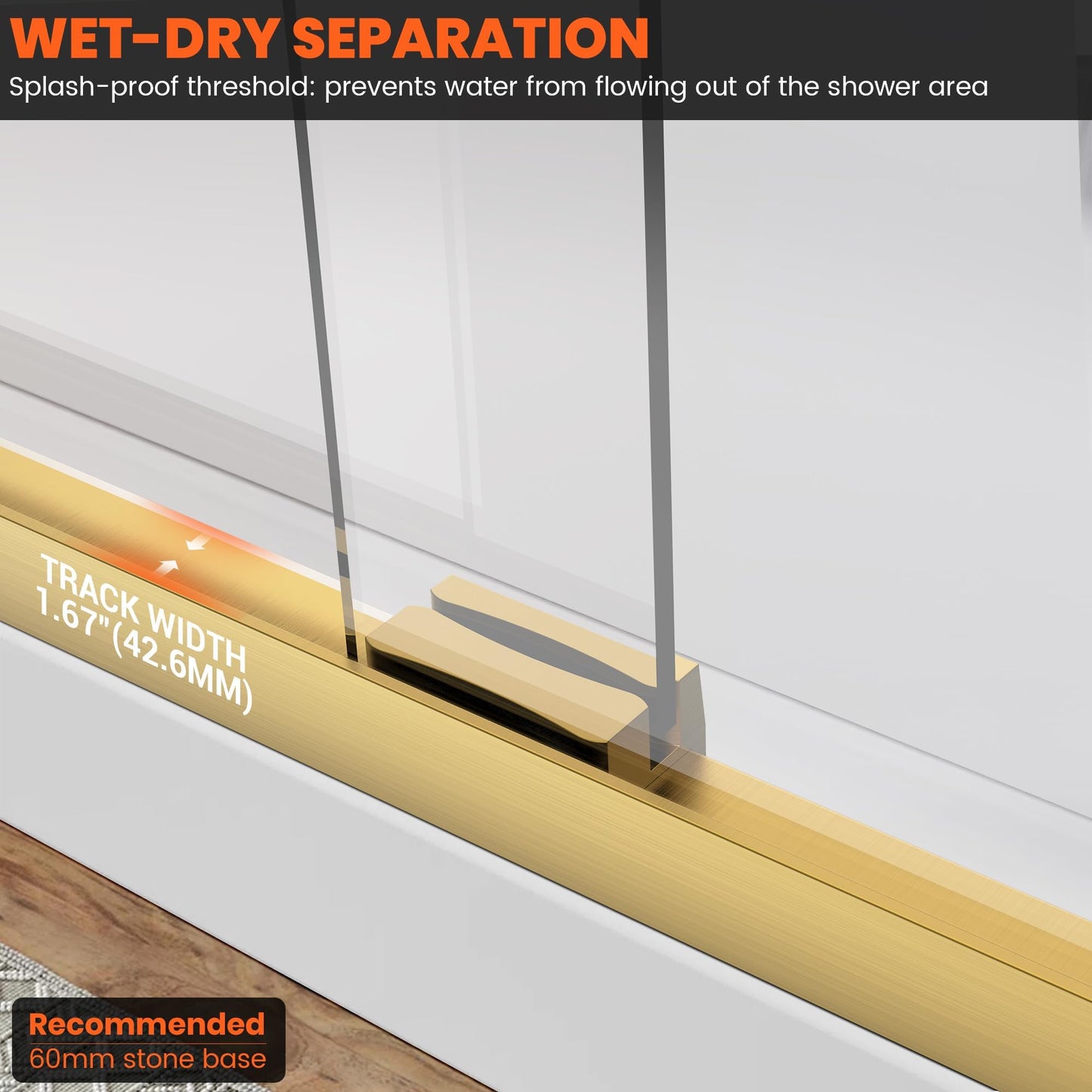 Bathroom Shower Sliding Door, 50"-54" W×72" H Framed Fixed Door for Shower Enclosure, 1/4"(6mm) Thick Clear Tempered Glass with Handles, Brushed Gold Finish