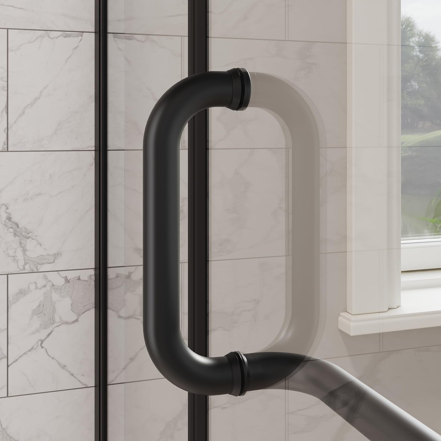 ELEGANT Frameless Shower Door 42'' W x 72'' H, Pivot Swing Glass Shower Door with 1/4'' Tempered Glass, Matte Black