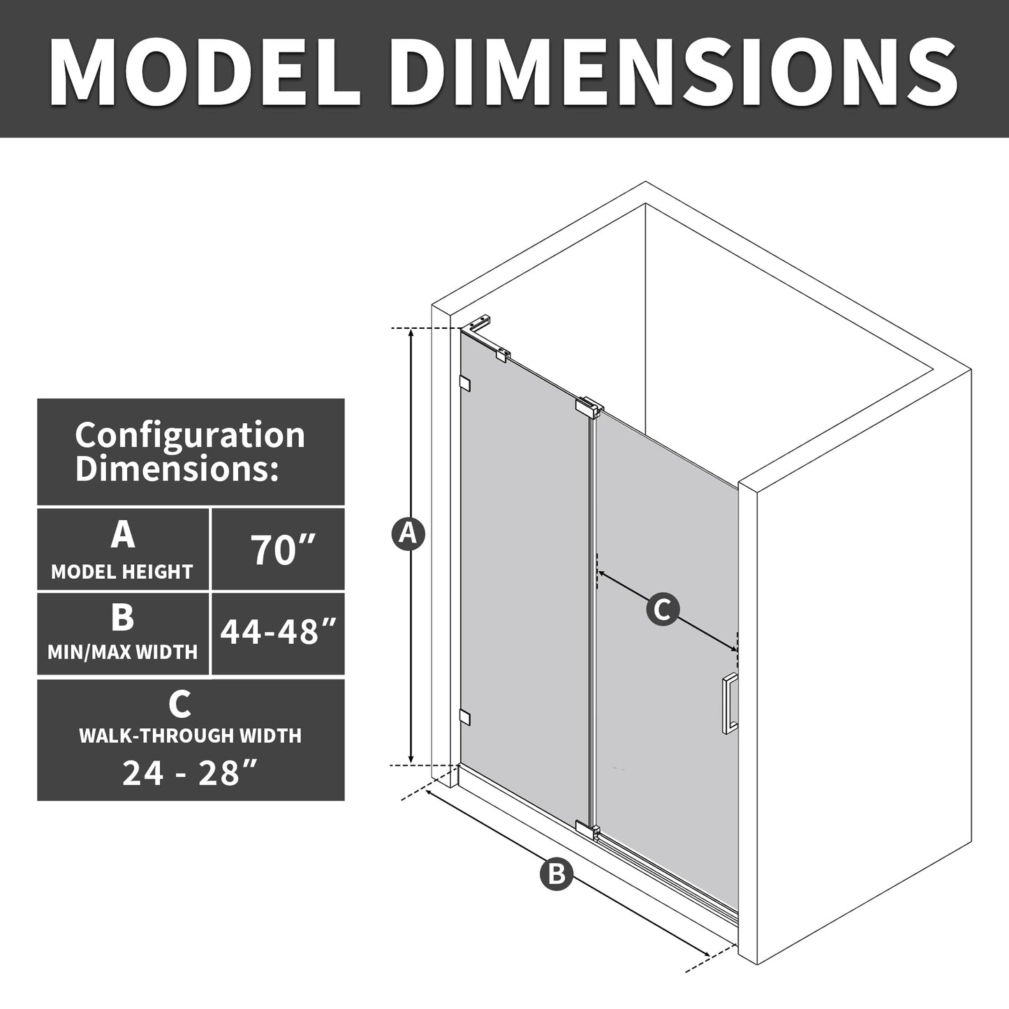 ComfyStyle 44-48" W x 70" H Frameless Pivot Shower Door, 5/16"(8mm) Clear SGCC Tempered Glass Shower Doors, Brushed Gold Hinged Shower Glass Door, Reversible Installation