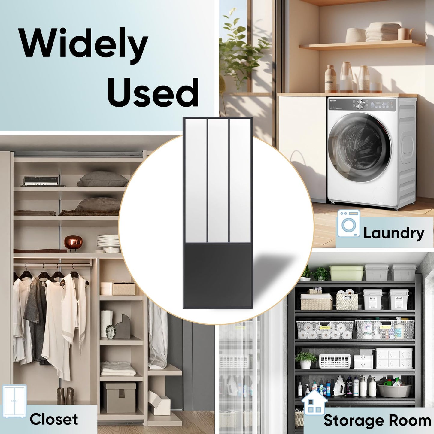 JUBEST Sliding Closet Door 60 x 80", Black Farmhouse Sliding Door with Top & Bottom Track Kits, Preassembled Frosted Glass Bypass Closet Door, Easy to Install