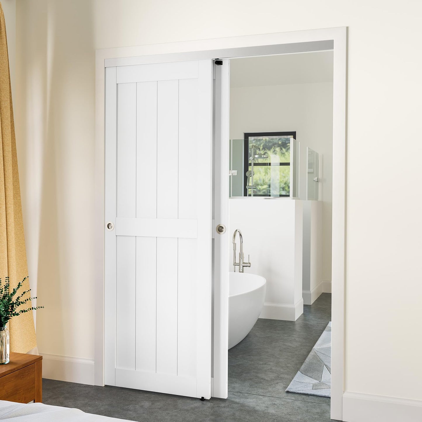 SMARTSTANDARD 72"/6FT Bypass Sliding Door Hardware Kit for Cabinet Closet, Aluminum Alloy Door Hardware with Finger Pull, for 2 Door System, Smoothly and Quietly, Fit 36.5" Wide Door Panel, No Door