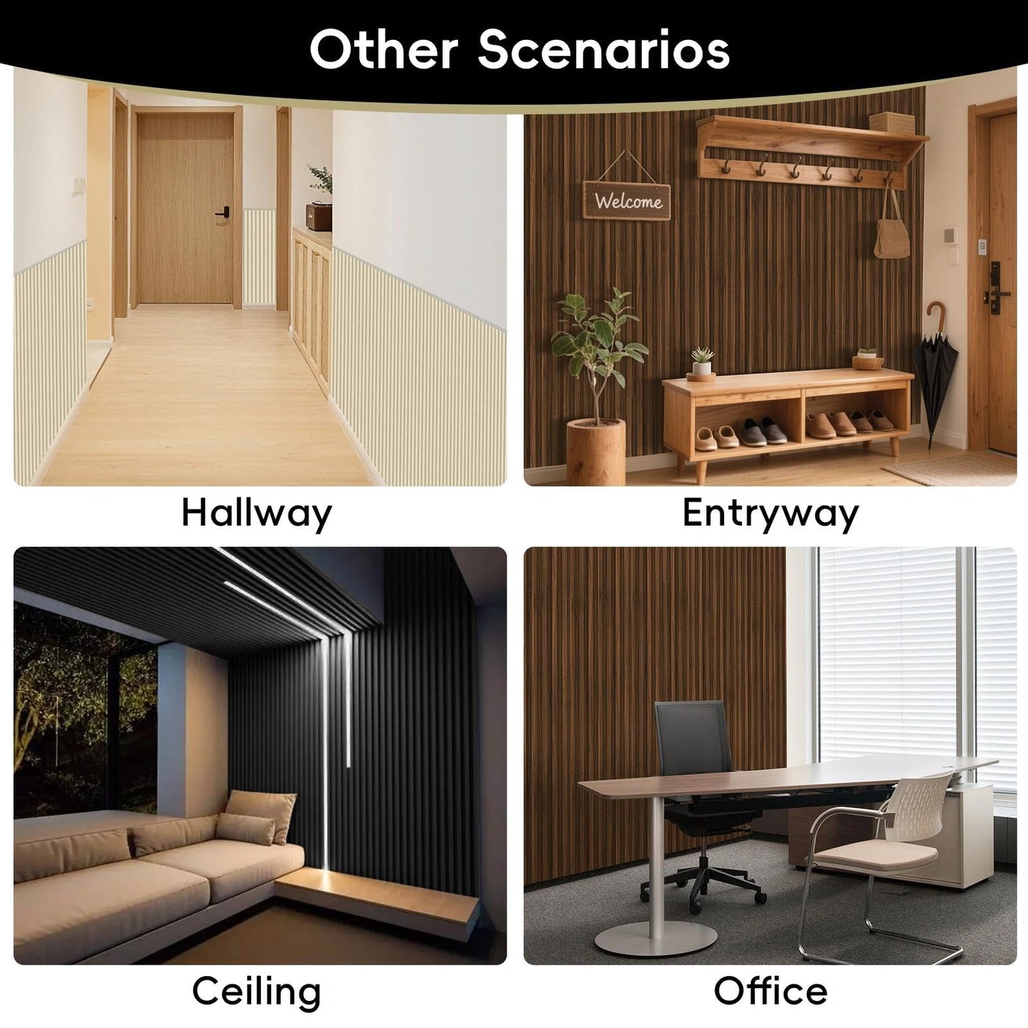 RITOLLO 18Pack WPC Wainscoting Panels, 48.2 x 6.2 Inches 3D Accent Slat Wall Panels for Interior Wall Decor, Fluted Wood Paneling for Living Room, TV Background, Office, Bedroom(Matte Black)