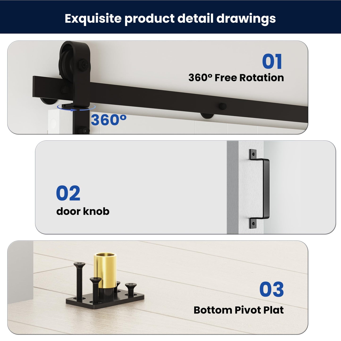 SMARTSTANDARD 36in x 84in Bifold Barn Door, Frosted Glass Barn Door with Hardware Kit Included, Pre-Drilled Holes Easy Assembly -Solid Barn Doors Slab Covered with Water-Proof PVC Surface, White