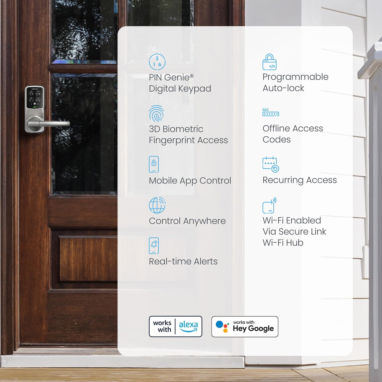 Lockly Secure Pro Smart Lock Wi-Fi, Keyless Entry Digital Keypad Door Lock, 3D Biometric Fingerprint Sensor Front Door with Handle, Voice Control & Auto Lock - Latch Edition