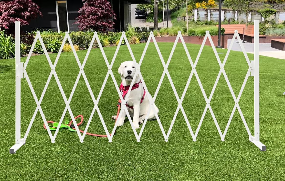 KENNISI Metal Expandable Dog Gate, 9Feet, Versatile Accordion Safety Barrier, Portable Retractable Barricade, Free Standing Adjustable Pet Fence, Indoor and Outdoor