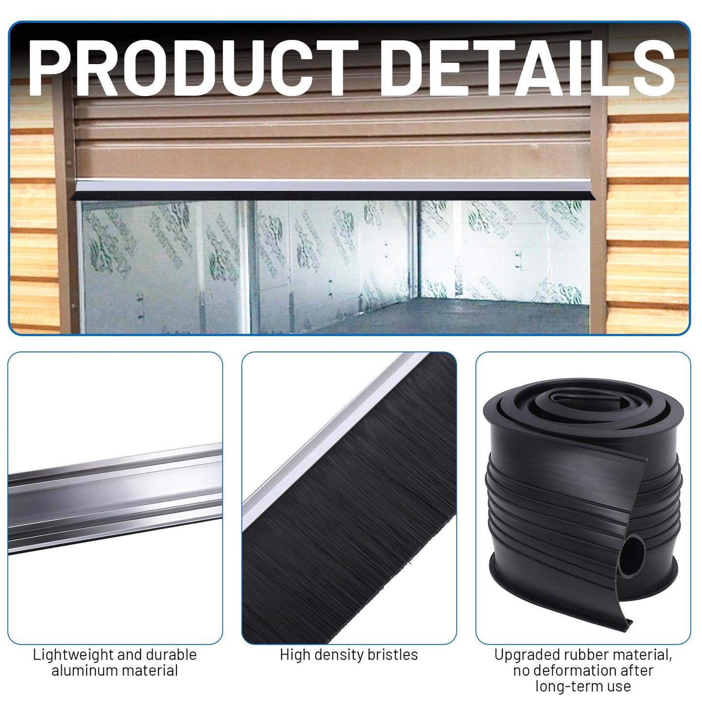 16.5FT Universal Garage Door Seals Kits,Weatherproofing Garage Door Brush Seal, U + O Heavy Duty Garage Door Seal Bottom,Aluminum Track Retainer Base and Brush Kit, Suitable for Steel、Wooden Doors