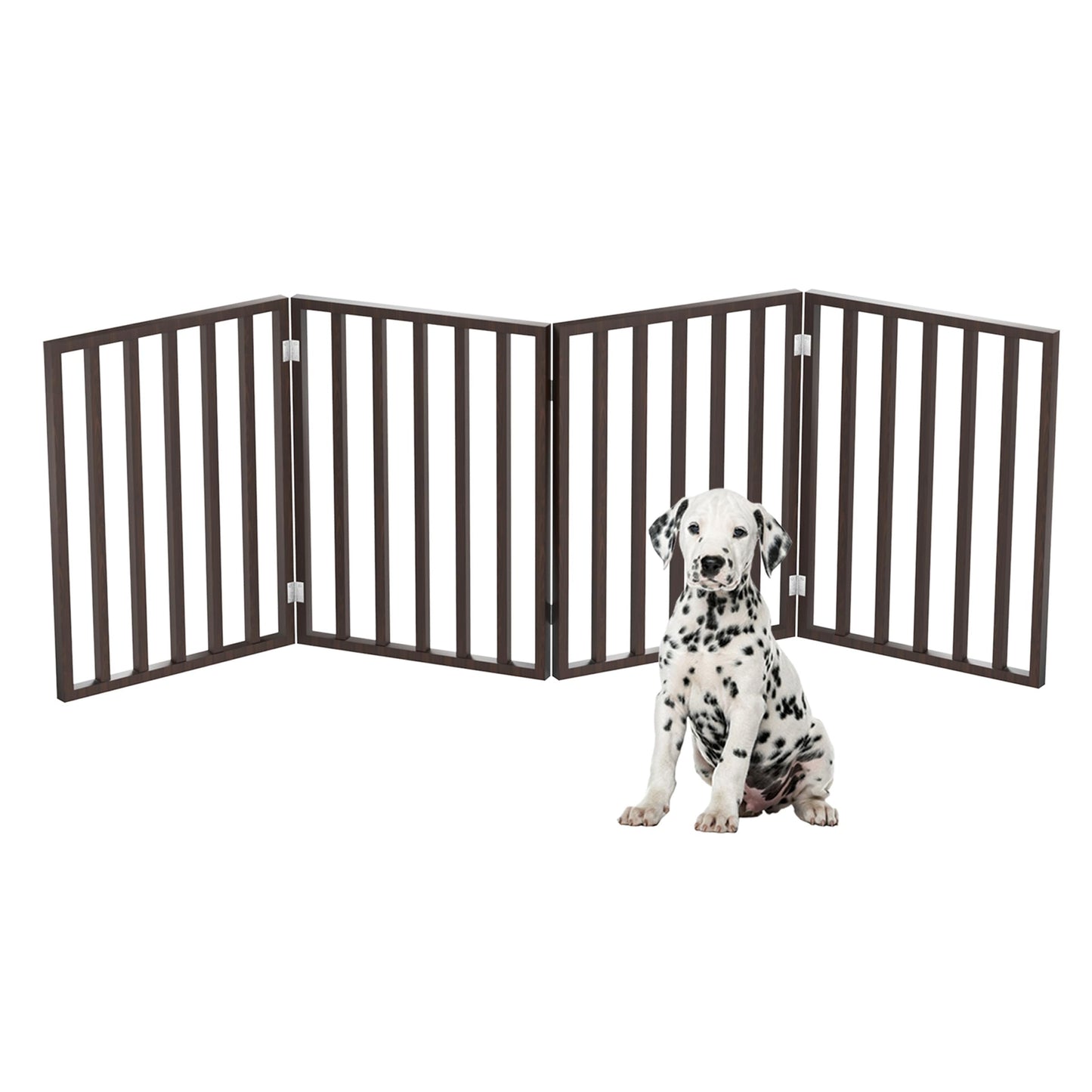Pet Gate - 4-Panel Indoor Foldable Dog Fence for Stairs, Hallways or Doorways - 72x24-Inch Retractable Wood Freestanding Dog Gates by PETMAKER (Brown)