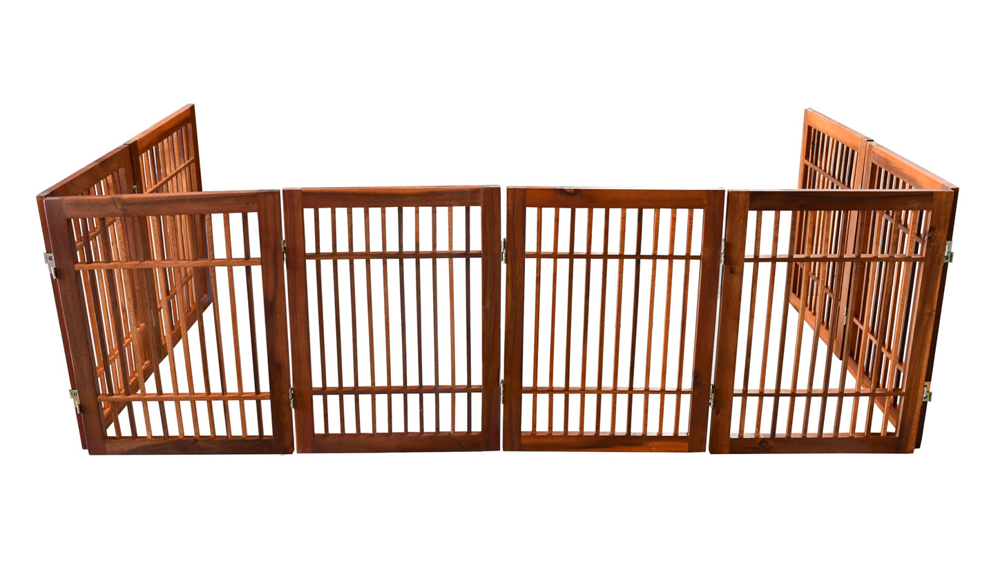 Urnporium Freestanding Wooden Dog Gate Foldable Indoor Pet Gate No Drill Expandable Barrier for Doorways Stairs Hallways Portable Wood Fence for Small Dogs & Puppies (Brown Pet Gate, 8 Panel 24" Tall)