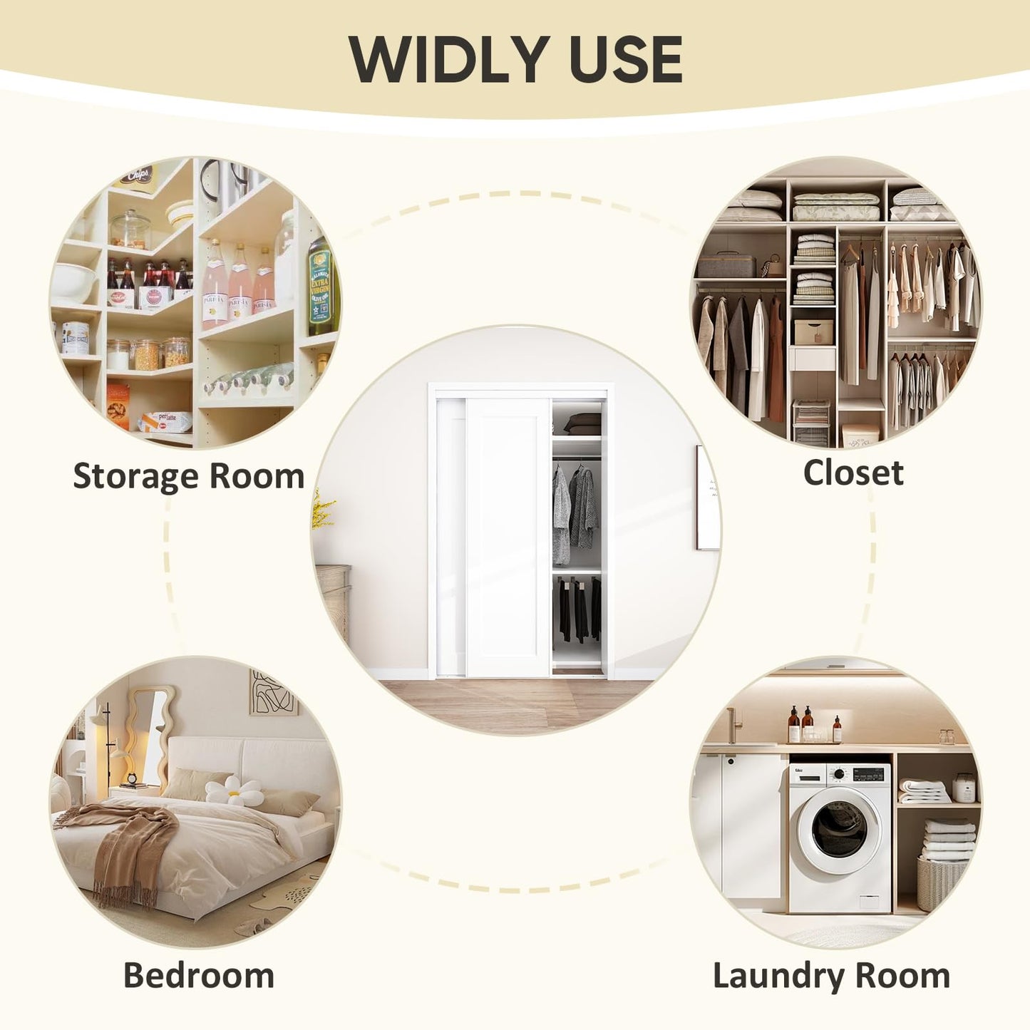 JUBEST Sliding Closet Door 48"(Double 25") x80", 1-Panel Steel Frame Bypass Primed Door with Top & Bottom Track Kits, Preassembled Hardboard Panels with Paintable Surface, Durable & Sturdy
