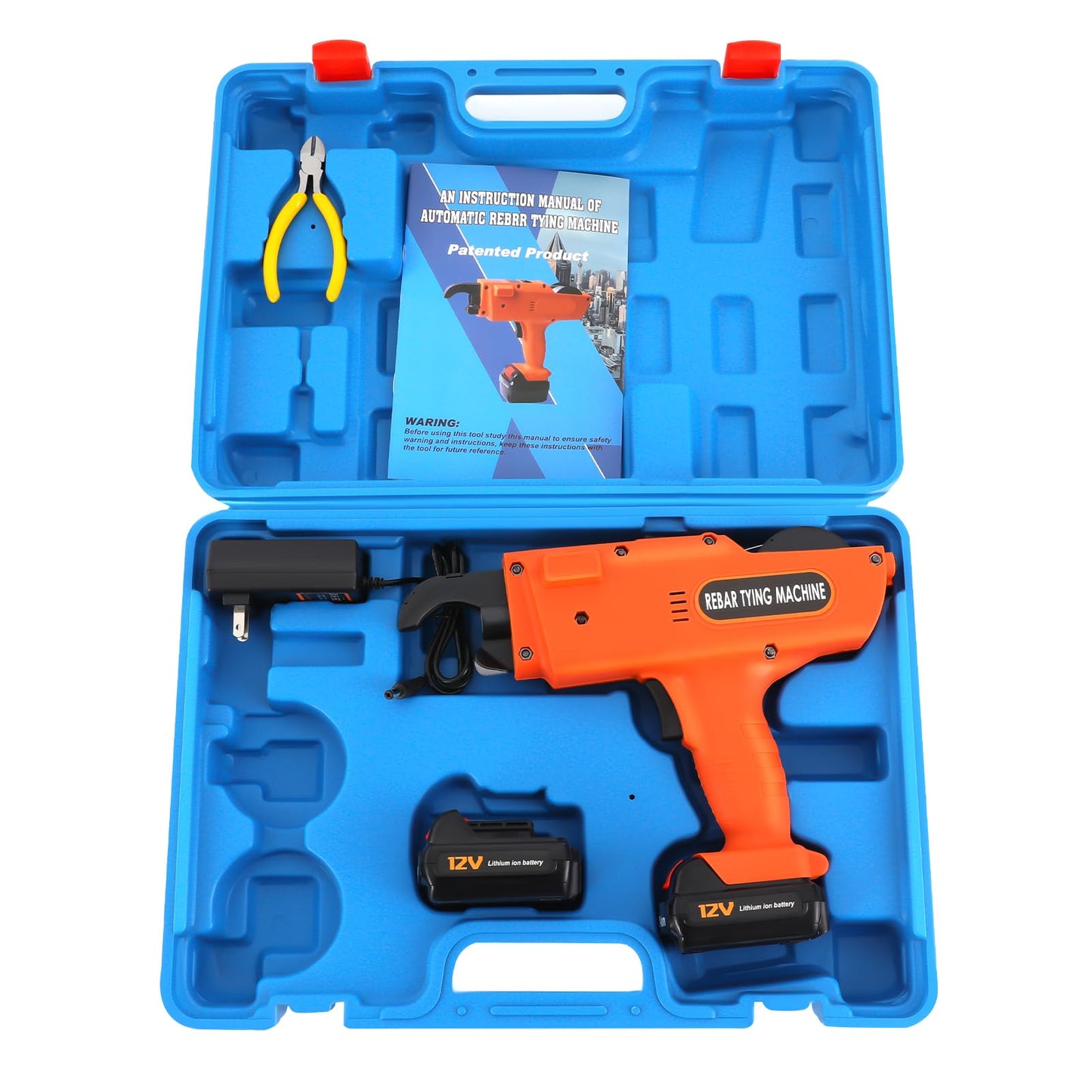 ARLIGAADUO Automatic Rebar Tie Gun, Cordless Rebar Tying Machine, 8-34mm Automatic Rebar Tie Wire Twister, Rebar Tying Tool w/Pliers + 2pcs 4500mAh Batteries for Steel Bar Rod Tying Binding