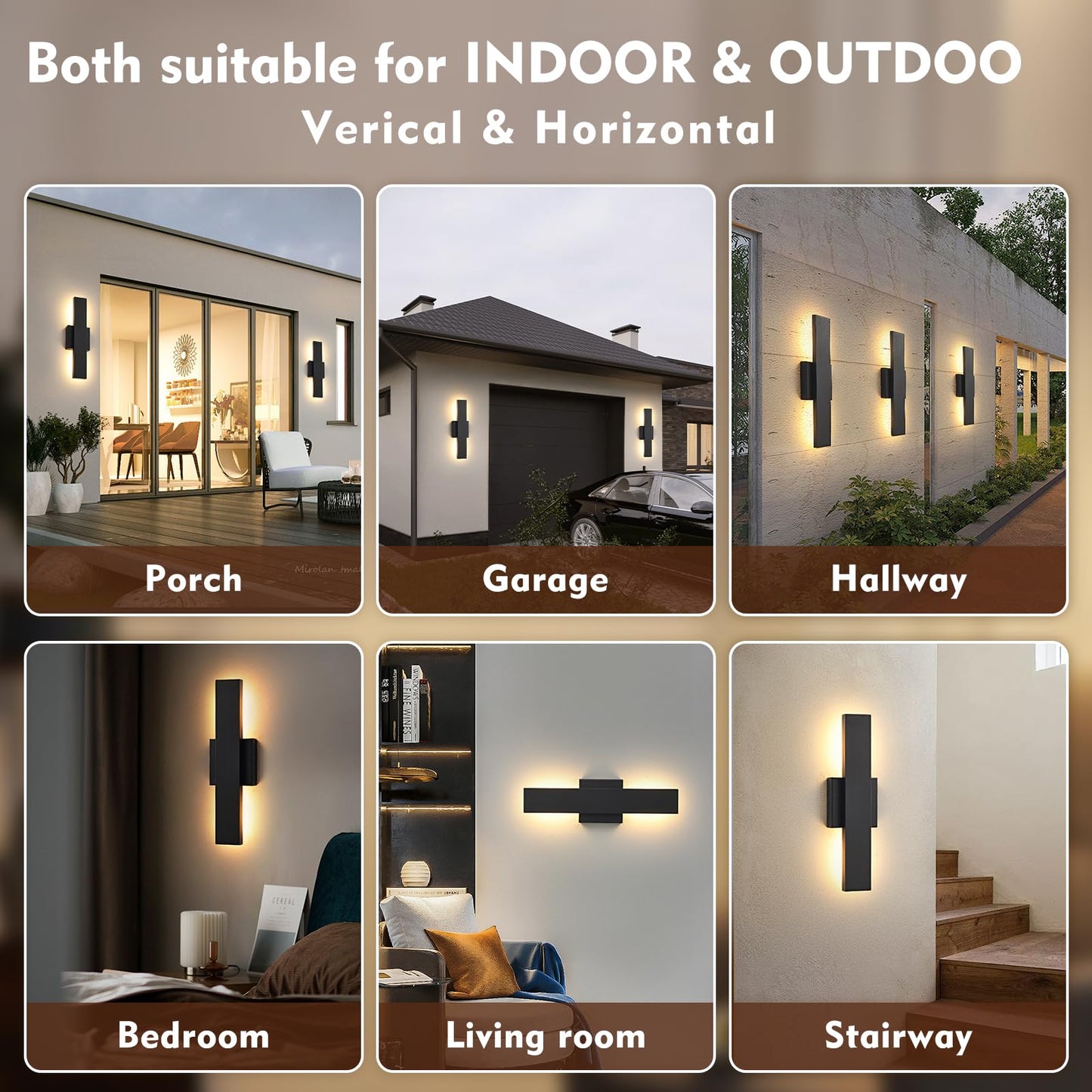 Outdoor Modern LED Wall Light Fixtures, Black Linear Exterior Wall Sconces 20W, Modern Porch Patio Light Fixture Waterproof Outdoor Wall Lights Outside Lights for House Garage Front Door Patio 2pack