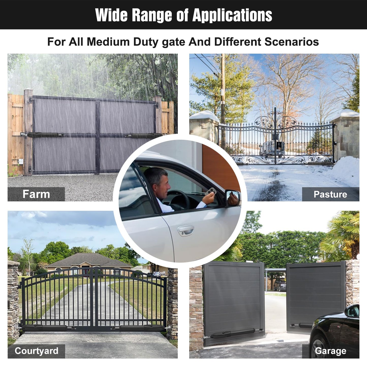 JUJIANG Automatic Gate Opener with Remote Complete Kit for Single Swing Gate Up to 770lb 16FT, Electric Gate Openers Medium Duty Single Swing Gate Opener Automatic Gate Motor 60W AC Powered PKM-C026