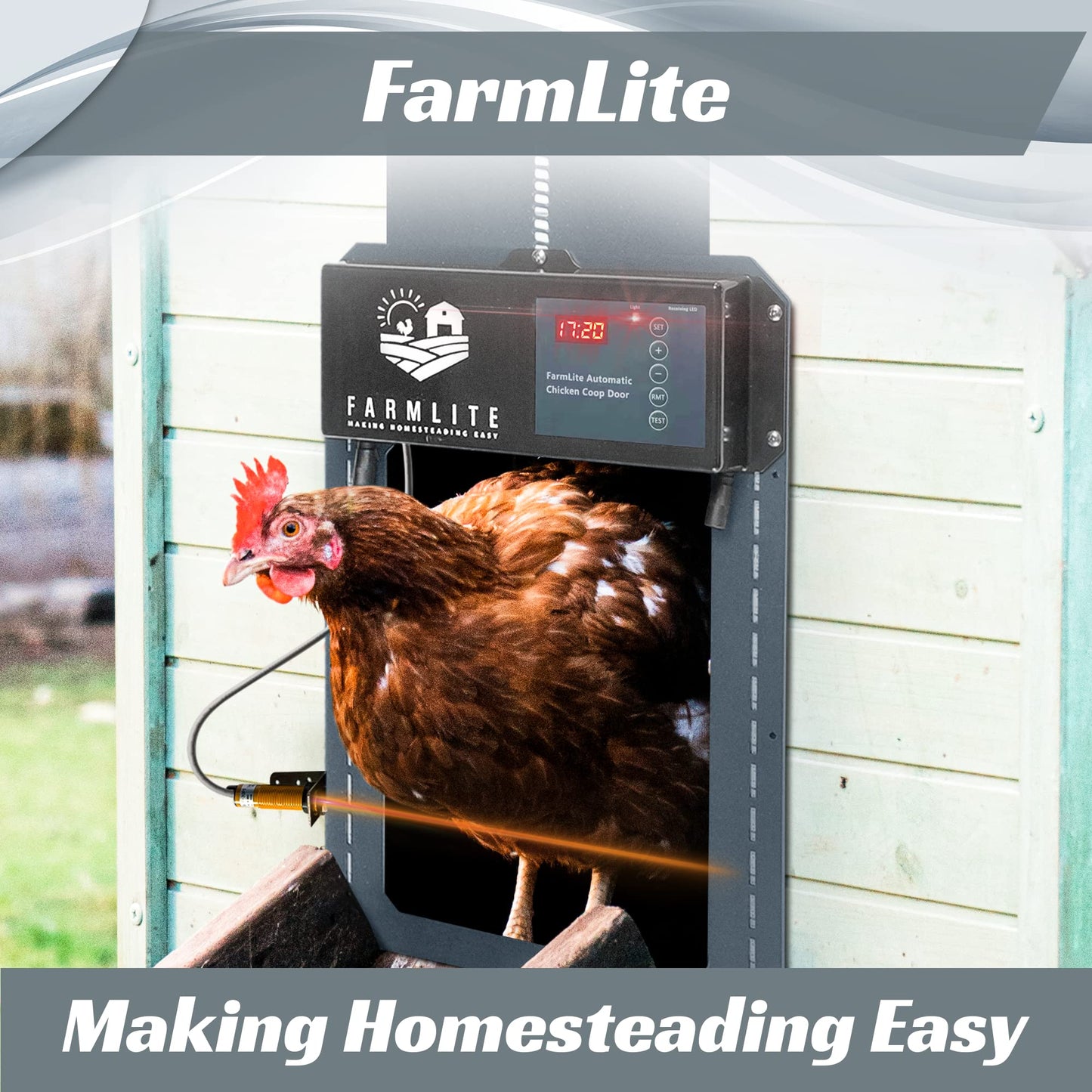 FarmLite Automatic Chicken Coop Door Opener | Non-Battery Powered Automatic Chicken Door | Automatic Coop Door with Timer and Light Sensor | USA Brand