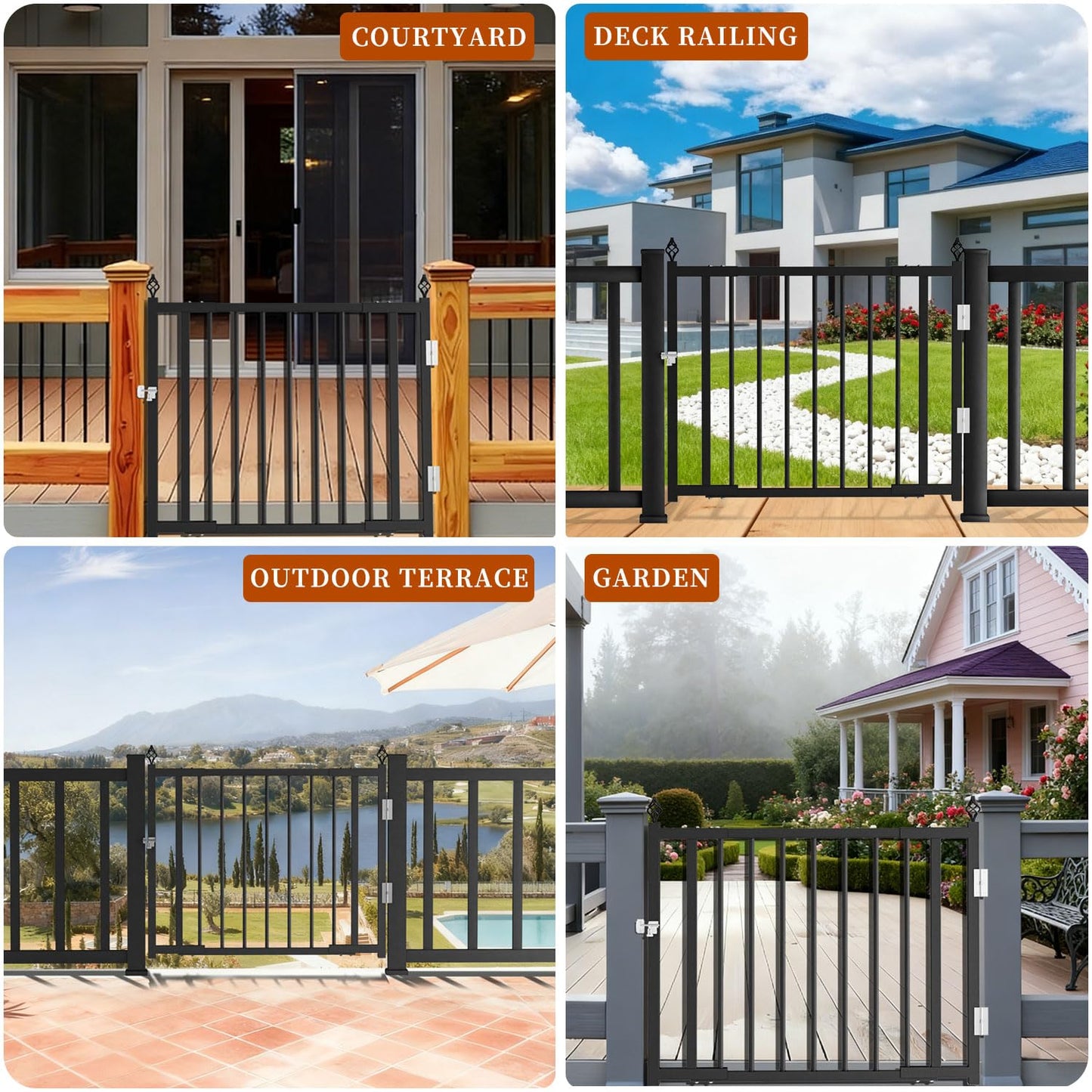 Upgraded Expandable 3 to 4 FT.W x 37in.H,Heavy-Duty Deck Gates Outdoor with Latch, No Cutting Required,Outdoor Dog Gate, Fence Gate, Suitable for Decks, Patios, Gardens, Yards, (Auto-Closing Hinge)