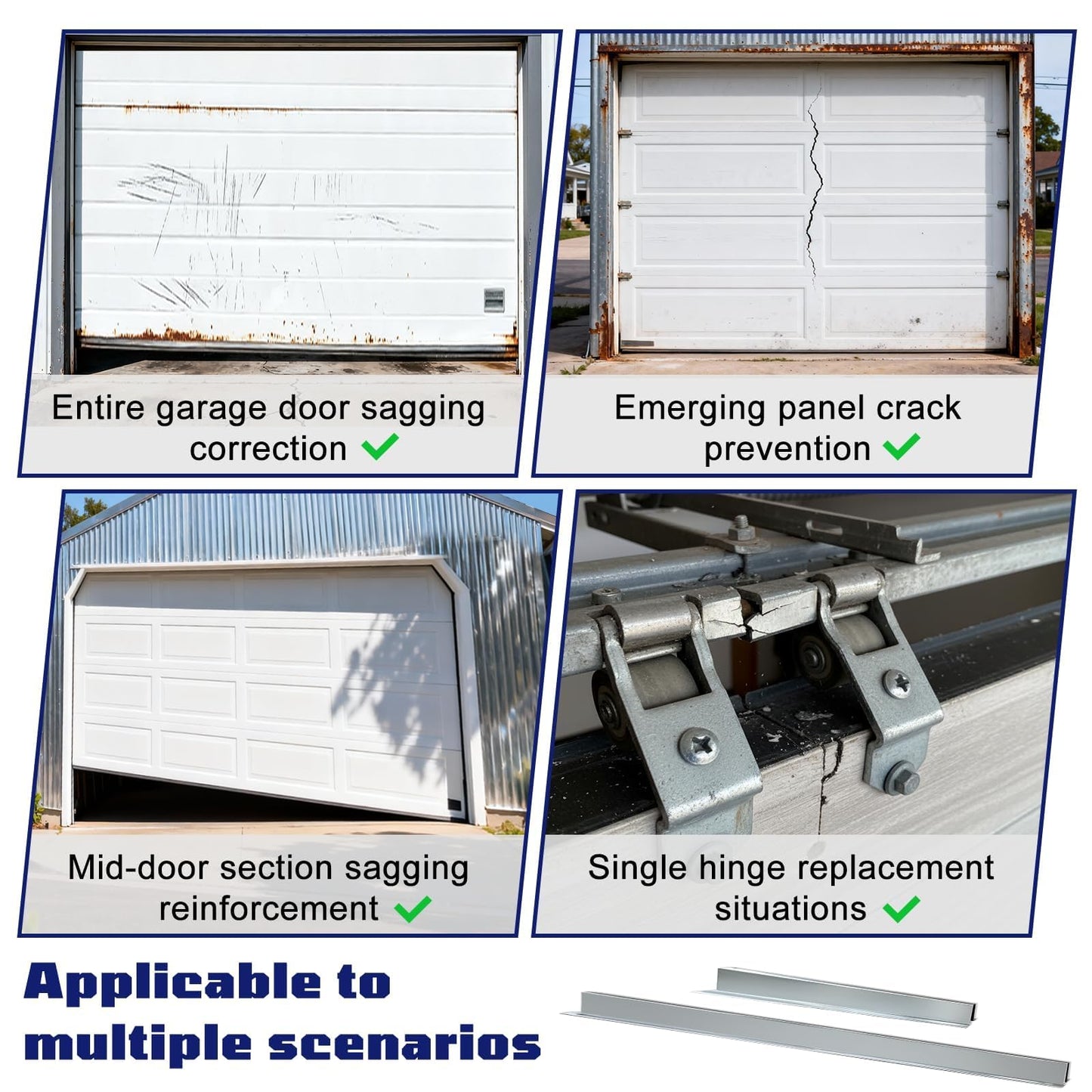16FT Garage Door Strut, 4 PC 4 FT Garage Door Hurricane Brace Kit with 3 PC 2 FT Garage Door Reinforcement Connector & 58 Mounting Screws, Pre-drilled Universal Brackets for DIY