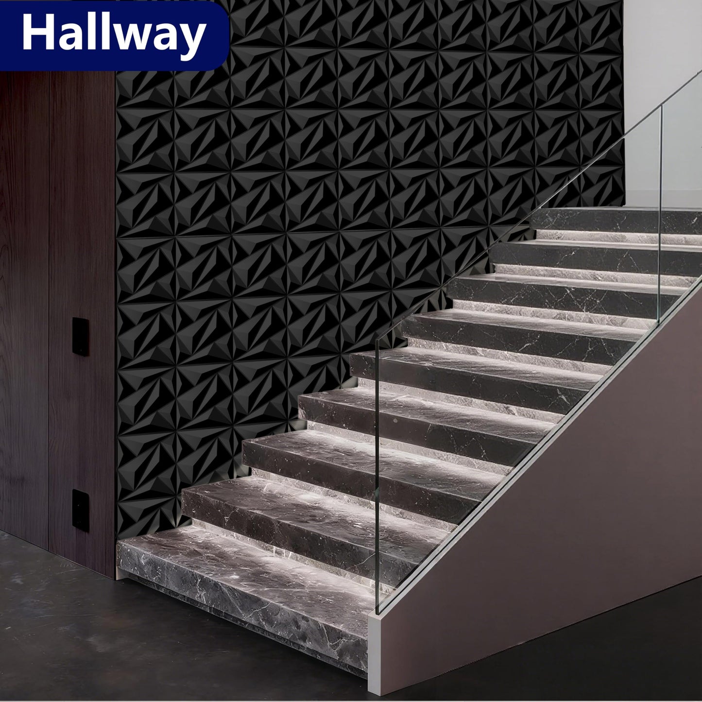 janasse 3D Wall Panel for Interior Wall Decor, PVC Wall Panels for Living Room Bedroom Game Room, Black Wall Panels for Lobby Hotel Office, 12''x12'' Cover 19.Sq.Ft.(20 Packs)