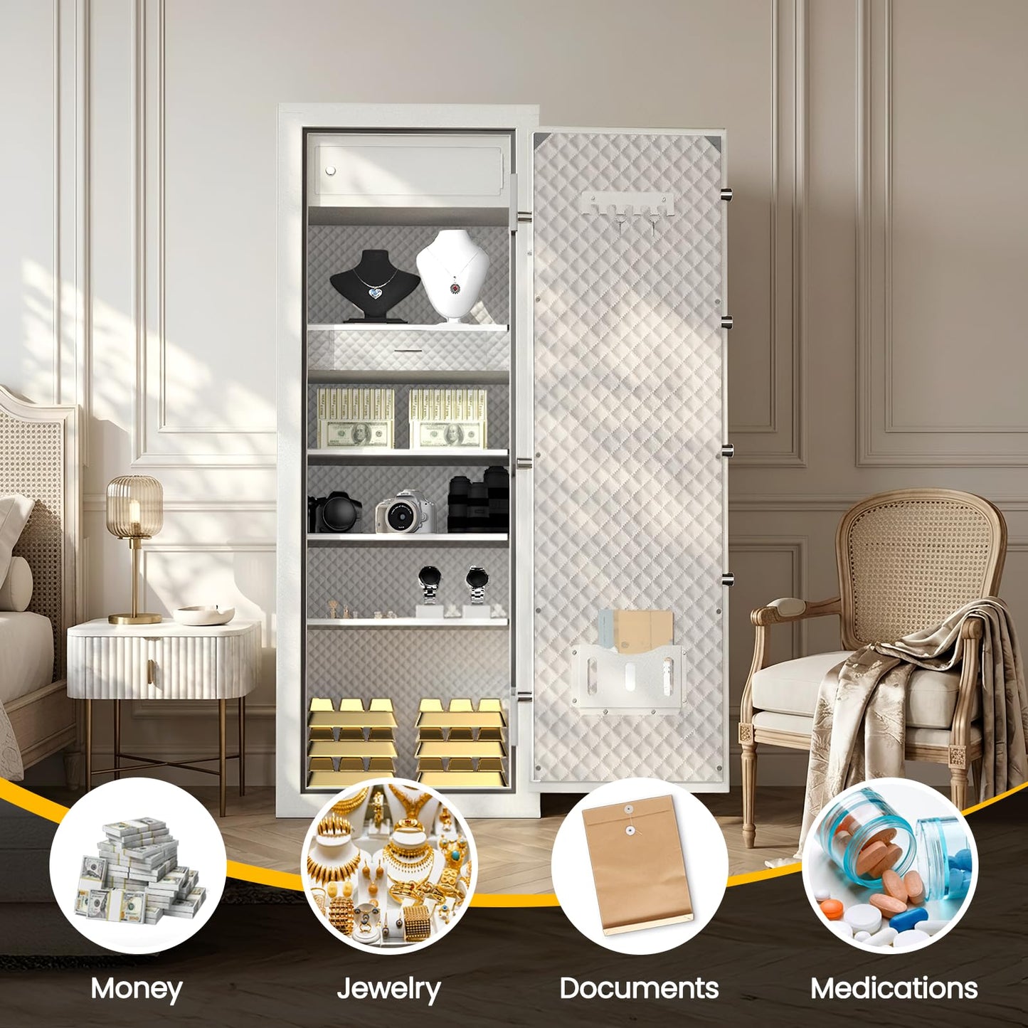 59.05''H Extra Large Fireproof Safe for Home, 13 Cu Ft Home Safes Water and Fireproof, Heavy Duty Big Safety Boxes with Digital Lock&Keys, Drawer and Adjustable Shelves for Jewelry, Doc, Valuables