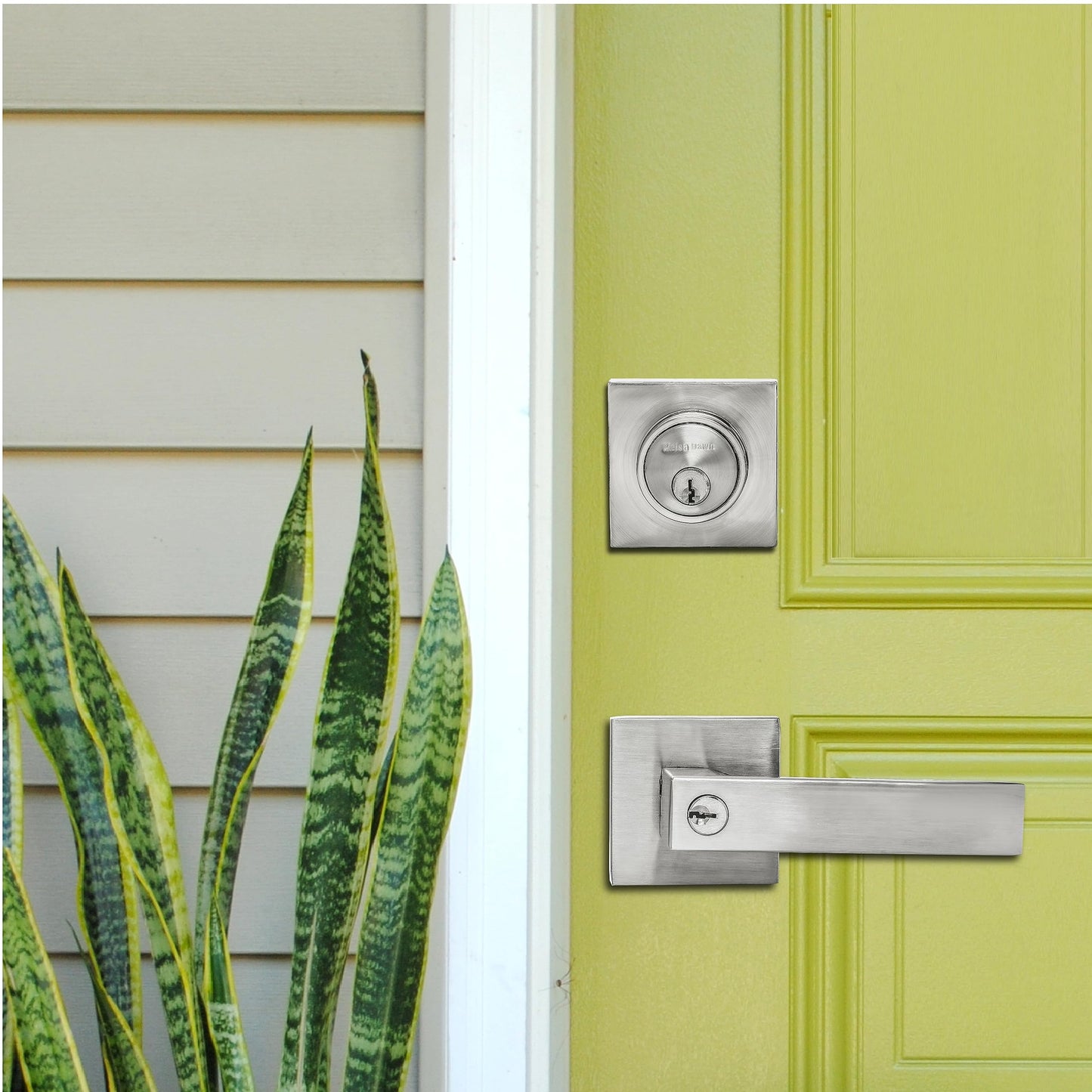 Cielsa Dawn Key Lock Satin Nickel Entry Door Set with Deadbolt Combination Lockset, 4-Piece Set