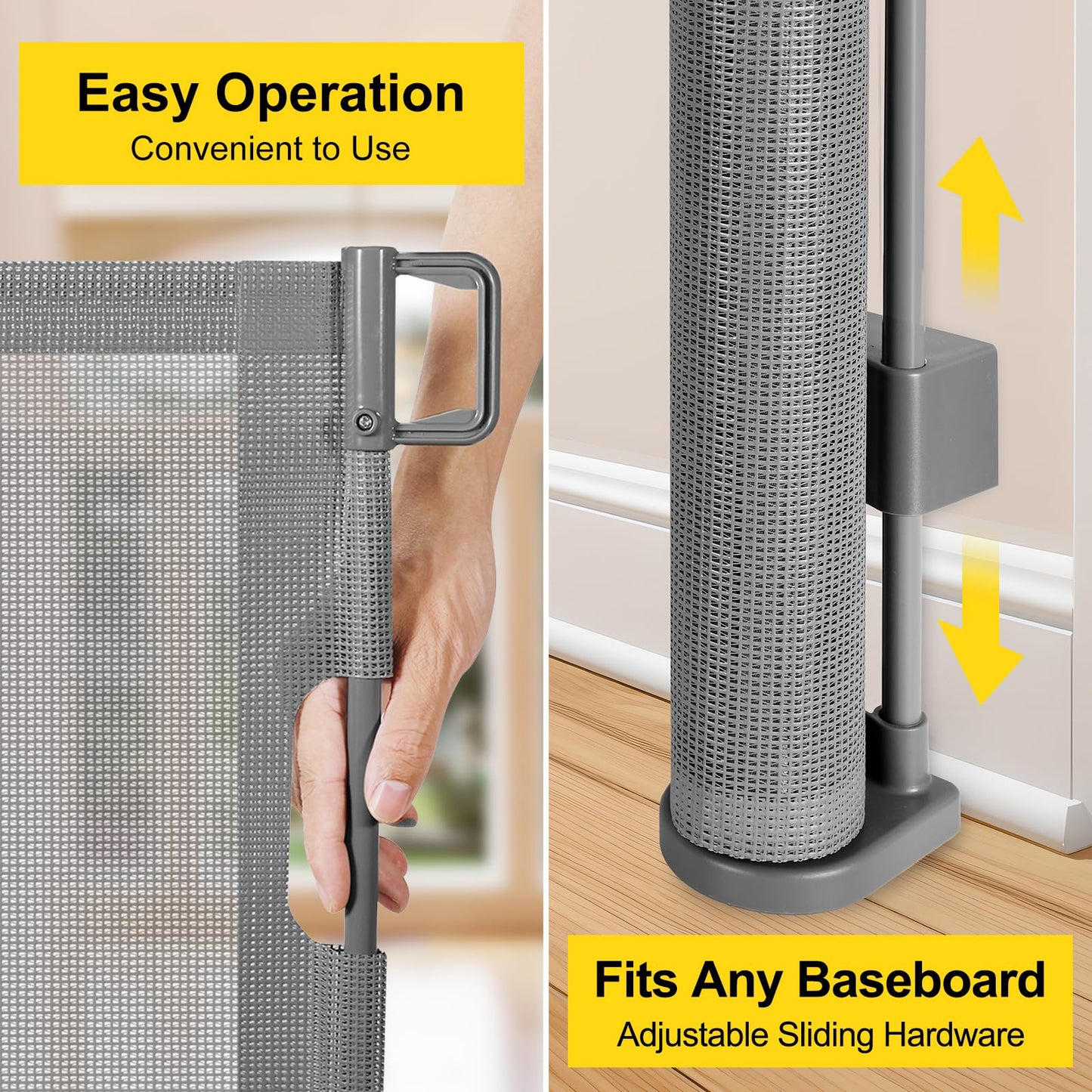 Reinforced 42” Tall x 200” Extra Wide Retractable Gate, Tall Dog Gate with Support Rods, Extra Long Baby Gate for Large Opening Indoor Safety Gate for Doorways Outdoor Garage Gates for Dogs, Gray