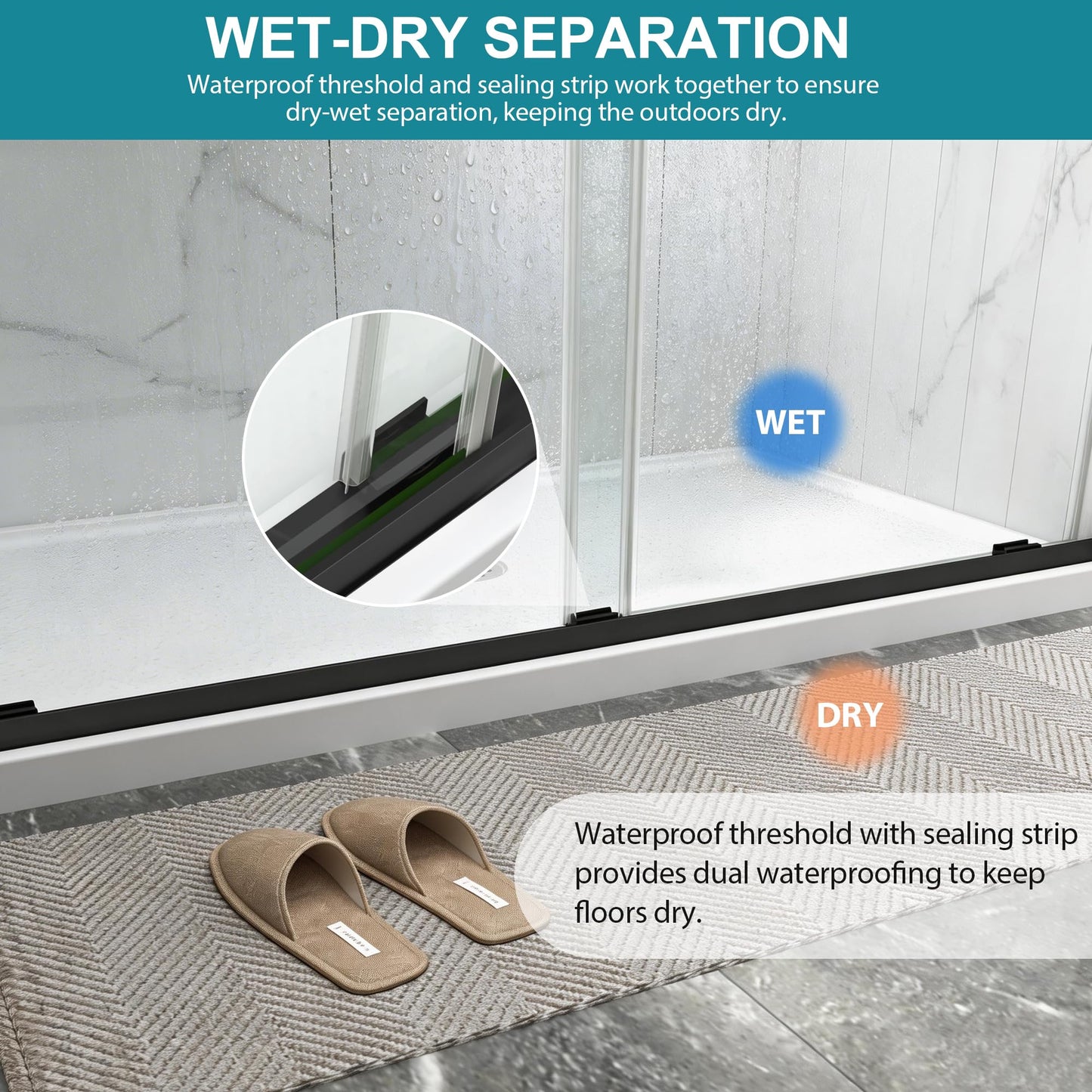 Frameless Shower Door with Soft-Close & Anti-Leak,5/16" (8mm) Double Sliding Shower Door,Nano Coating Anti-Explosion Film SGCC Tempered Glass 43"- 48" W x 76" H,Matte Black