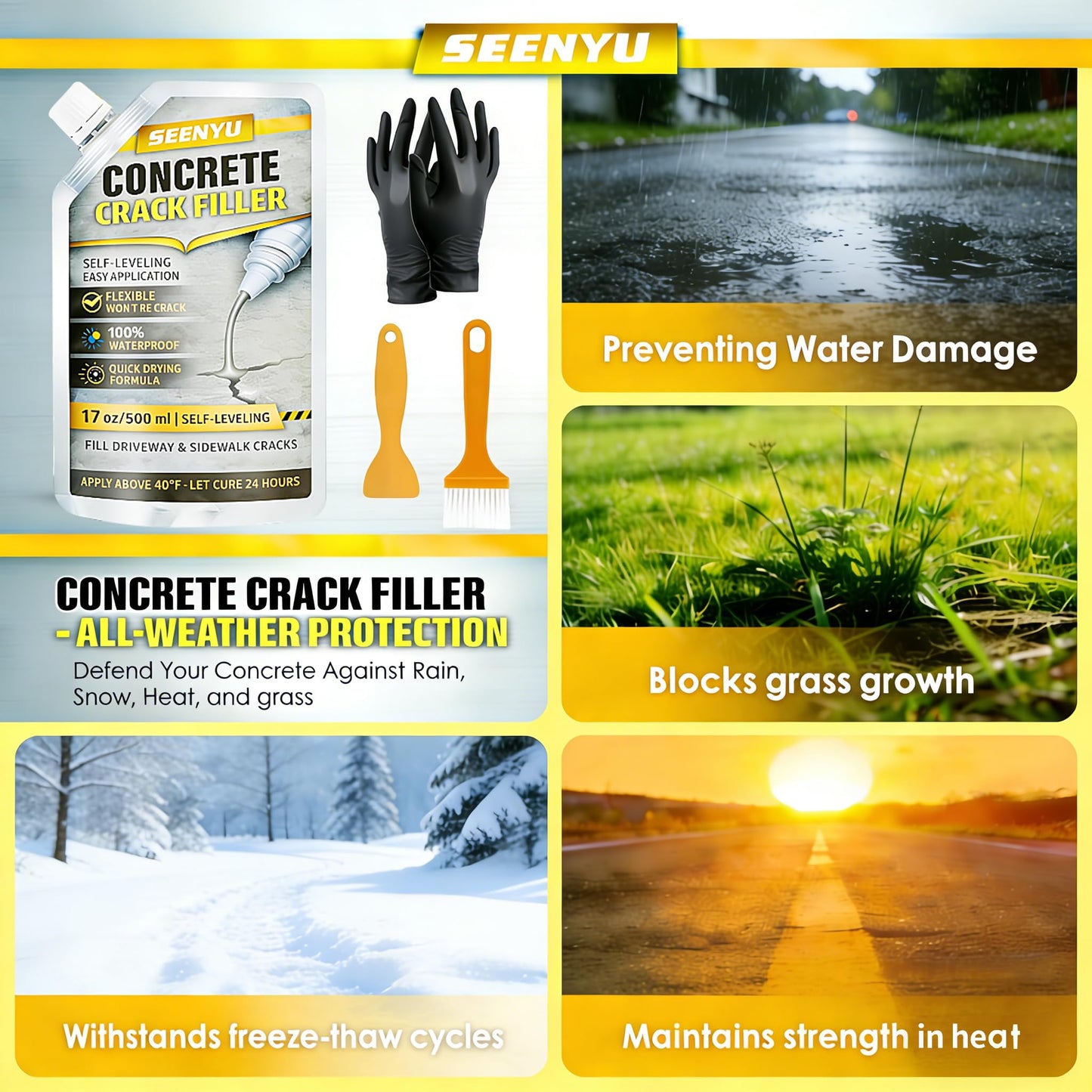 Concrete Cement Crack Filler Self-Leveling Sealant, Waterproof Fast-Drying Concrete Sealer Repair, Flexible Easy DIY Crack Seal Gule for Driveway, Sidewalk, Patio, Garage Floor, Asphal -2PC