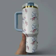 Butterfly Blue Stanley Quencher Tumbler 40oz with Gift Box – Insulated Travel Mug with Handle & Straw