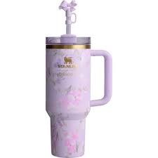 Purple Flowers Stanley Quencher Tumbler 40oz with Gift Box – Insulated Travel Mug with Handle & Straw