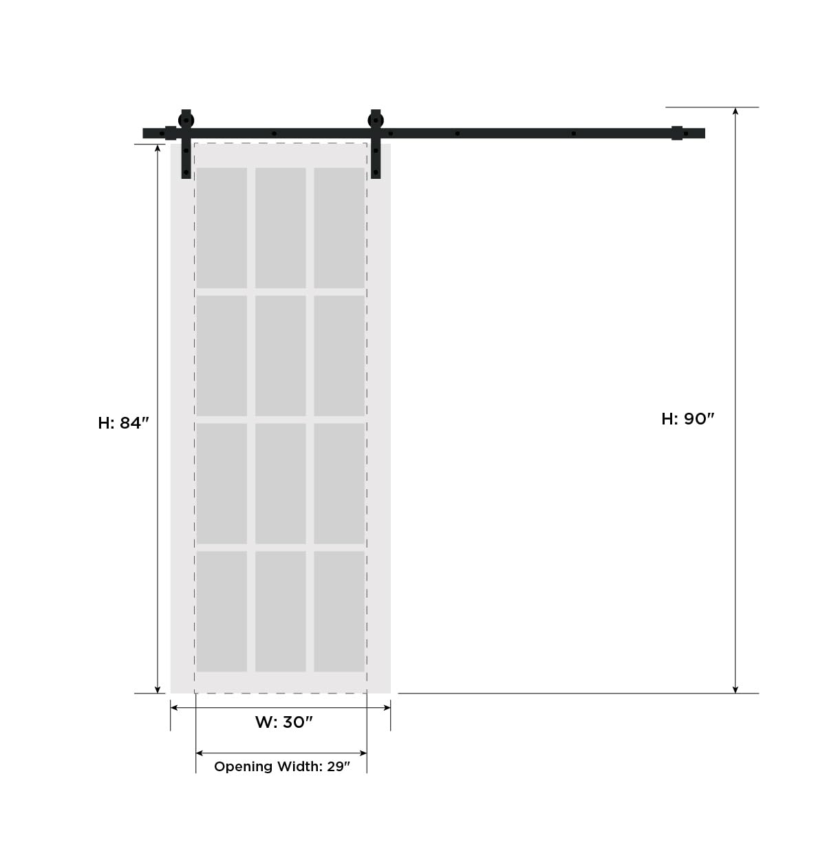 SARTODOORS Felicia 3312 | Interior Single Sliding barn Door with Frosted Glass, Solid Wood, 30x84, Black, Classic Style | Hardware Included