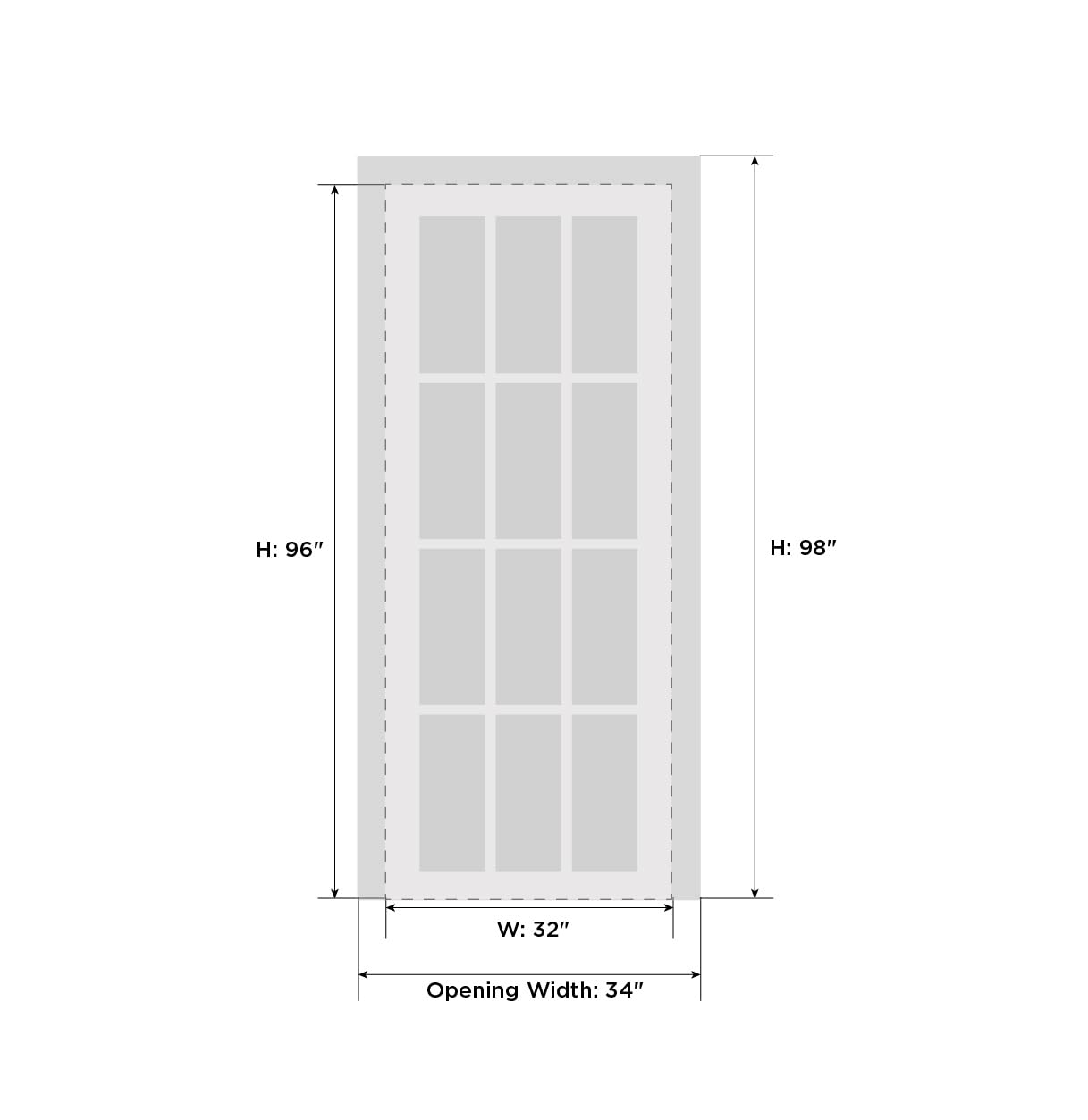 Sartodoors Quadro 4002 | 32 x 96 | Black Matte Interior Single Swing Door with Frosted Glass | Solid MDF Door in Modern French Style | Hardware Included