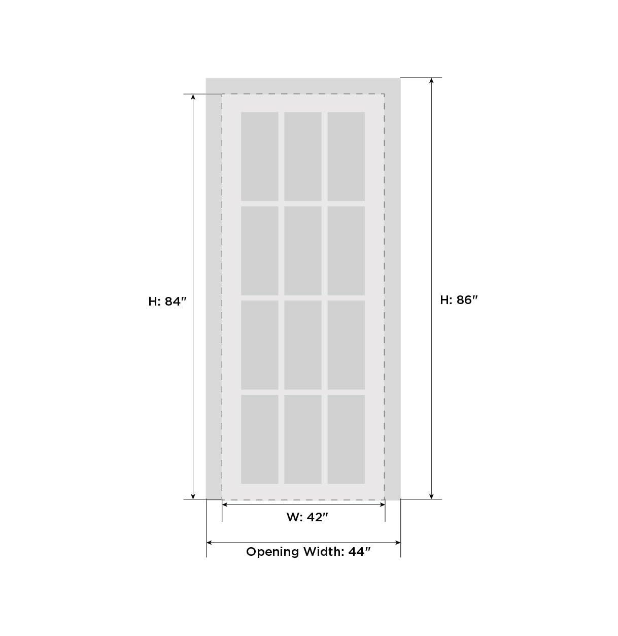 Solid French Door Frosted Glass 42 x 84 inches | Lucia 2552 Matte Black | Single Regular Panel Frame Trims Handle | Bathroom Bedroom Sturdy Doors