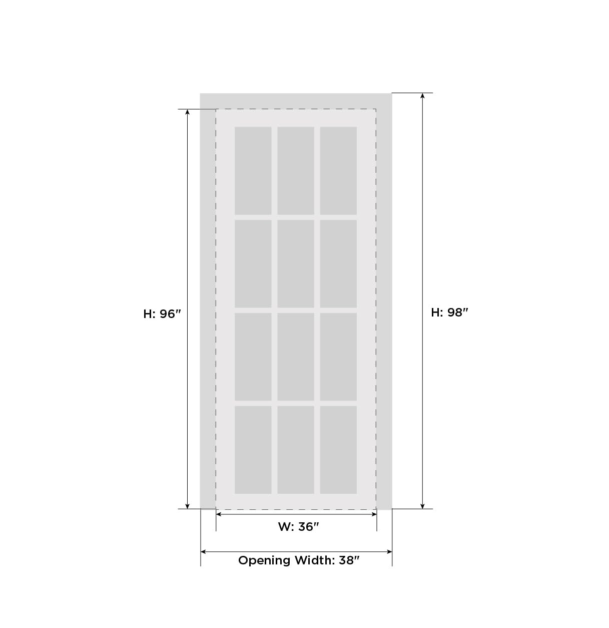 SARTODOORS Solid French Door Frosted Glass 36x96 inches | Lucia 2552 Matte Black | Single Regular Panel Frame Trims Handle | Bathroom Bedroom Sturdy Doors