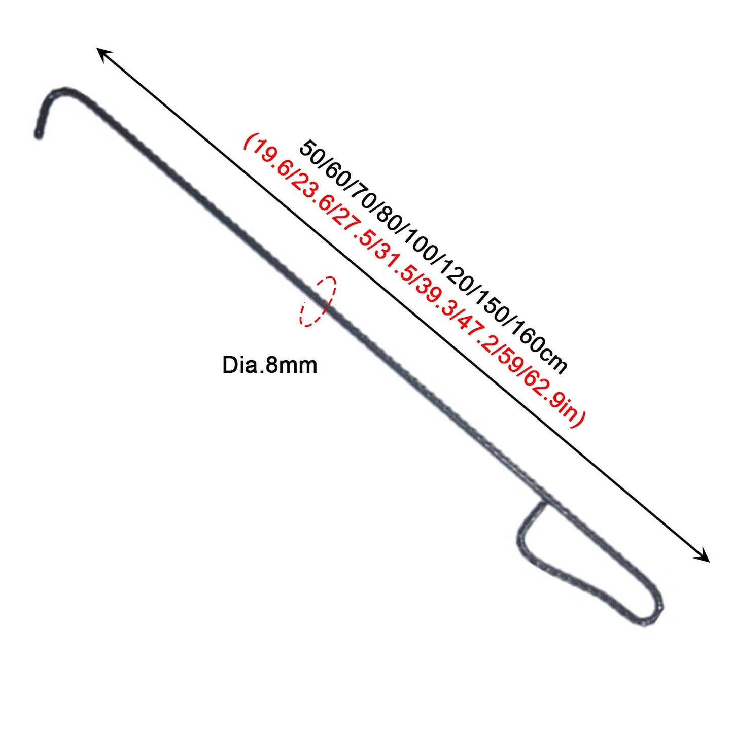 HDYZJQ Rolling Shutter Door Hook, 50/60/70/80/100/120/150/160cm Long, 8mm Thick Pull Window Hooks for Opening Shop Door, Metal Steel Lifter Bar(160cm Length)