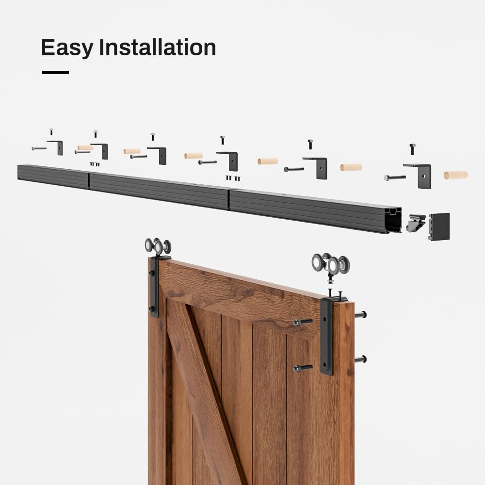 AONAYIOA 72"/6FT Box Rail Hardware Heavy Duty Sliding Barn Door Track, Aluminium Alloy Wall Mount Kit for Single Door, Smoothly and Quietly Easy to Install (No Door)