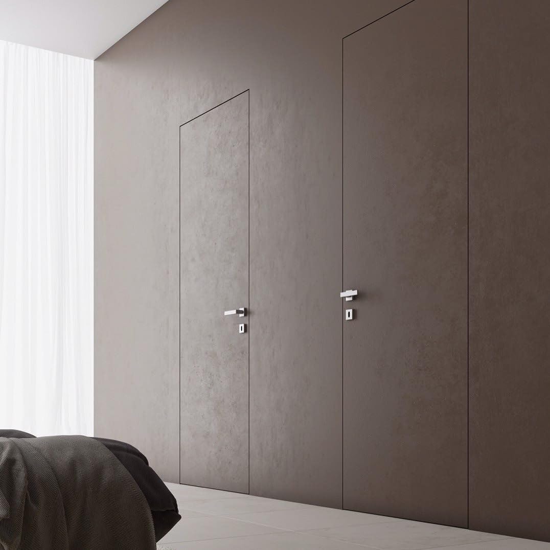 SARTODOORS Interior Invisible Solid Hidden Door with Handle | Planum 0010 Primed with Black Hidden Frame 24" x 80" Right-Hand Inswing | Concealed Hinges Lock Handle | Modern Wood Frameless Doors