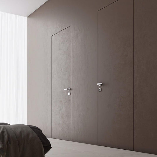 SARTODOORS Interior Invisible Solid Hidden Door with Handle | Planum 0010 Primed with Black Hidden Frame 24" x 80" Right-Hand Inswing | Concealed Hinges Lock Handle | Modern Wood Frameless Doors
