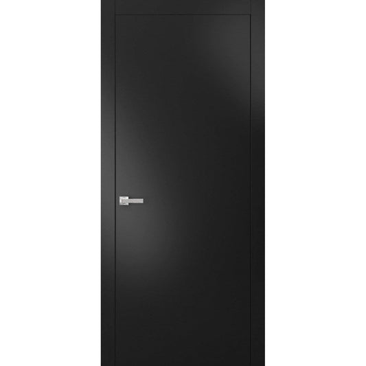 SARTODOORS - Modern Solid Interior Door 36 x 96 inches with Handle | Planum 0010 Black Matte | Single Regular Panel Frame Trims | Bathroom Bedroom Sturdy Doors