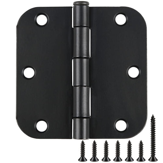3 Pack Interior Matte Black Door Hinges Rounded 3.5 Inch x 3 1/2" Indoor Heavy Duty Metal Hardware Kits 3 ½" 5/8" Radius Office Flat Hinge for Bifold Doors Decorate Master Guest Bedroom Storage Room