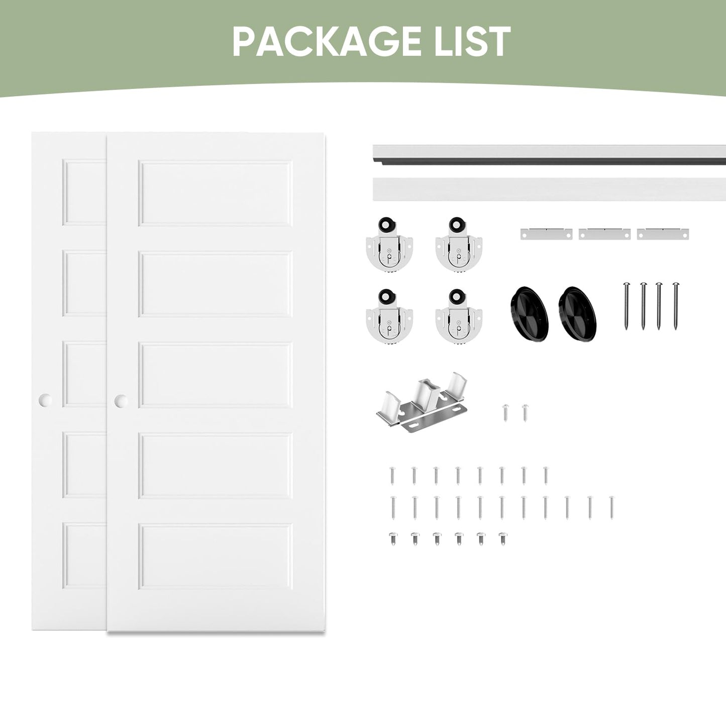 BARNSMITH 72x80 in 5-Panel Bypass Sliding Closet Door, White Primed Door Slab with Bypass Closet Track Hardware Kits, Paintable and Lightweight