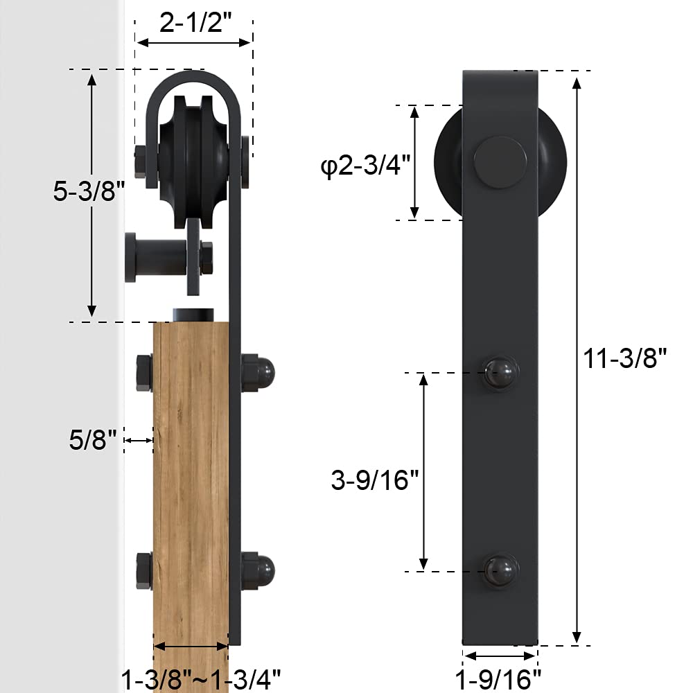 WINSOON 10FT Barn Door Hardware Kit: Double Sliding Door Hardware - Heavy Duty Black Barn Door Track Kit - Carbon Steel Sliding Barn Door Rail - J-Shape Easy to Install for 60" Closet Panel(No Door)