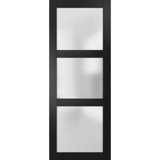 SARTODOORS Slab Barn Door Panel Frosted Glass | Lucia 2552 Black Matte | Sturdy Finished Doors | Pocket Closet Sliding-18 x 84"-Frosted Glass