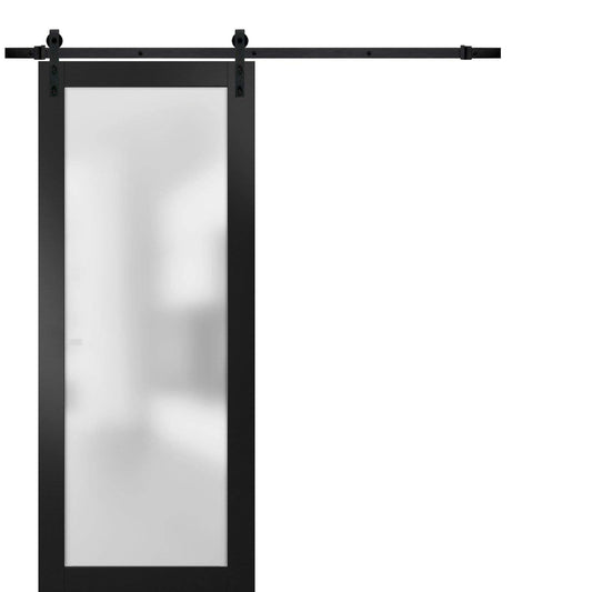 SARTODOORS Planum 2102 | Interior Single Sliding barn Door with Frosted Glass, Solid Wood, 24x96, Black, Modern Style | Hardware Included